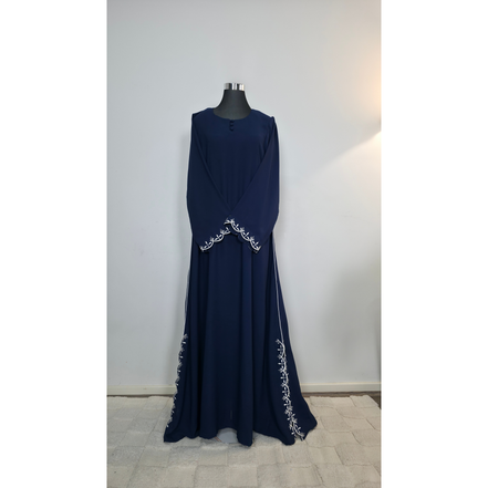 Navy Embroidered Modest Abaya with Matching Hijab