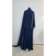 Navy Embroidered Modest Abaya with Matching Hijab