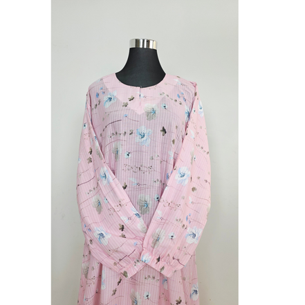 Pink Lawn  Printed Modest Maxi Dress