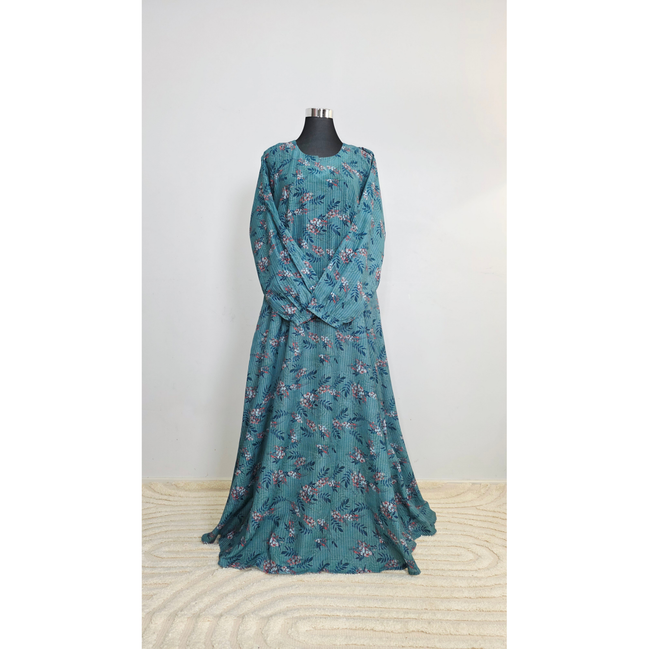 Teal Printed Lawn Modest Maxi Dress