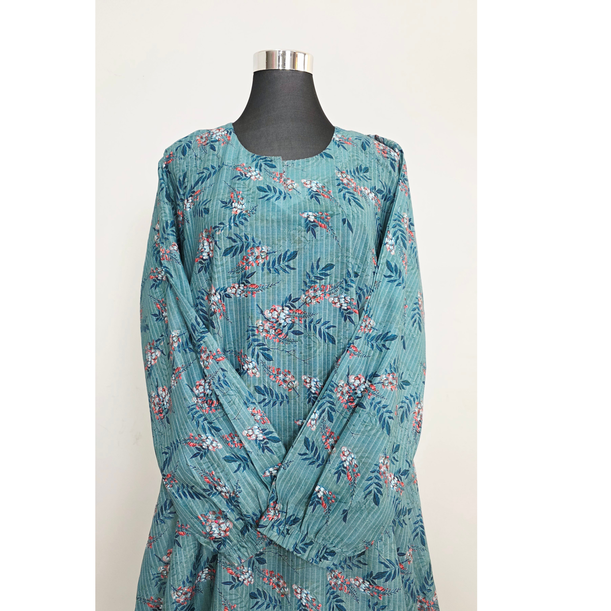 Teal Printed Lawn Modest Maxi Dress