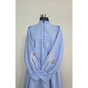 Powder Blue Cotton Maxi Dress with Floral Embroidered Sleeves