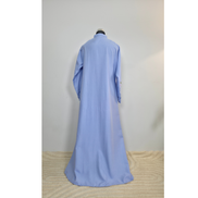 Powder Blue Cotton Maxi Dress with Floral Embroidered Sleeves