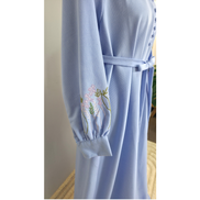 Powder Blue Cotton Maxi Dress with Floral Embroidered Sleeves