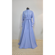Powder Blue Cotton Maxi Dress with Floral Embroidered Sleeves