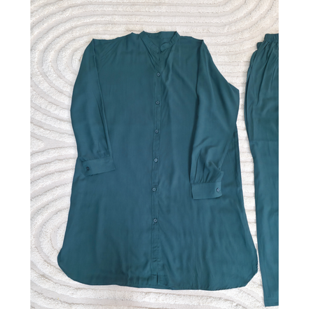 Emrald Green Flowy Linen Modest Shirt and Trouser Co-ord Set