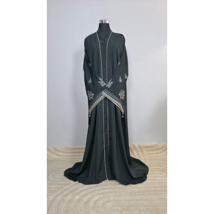 Dark Grey Floral Embroidered Abaya