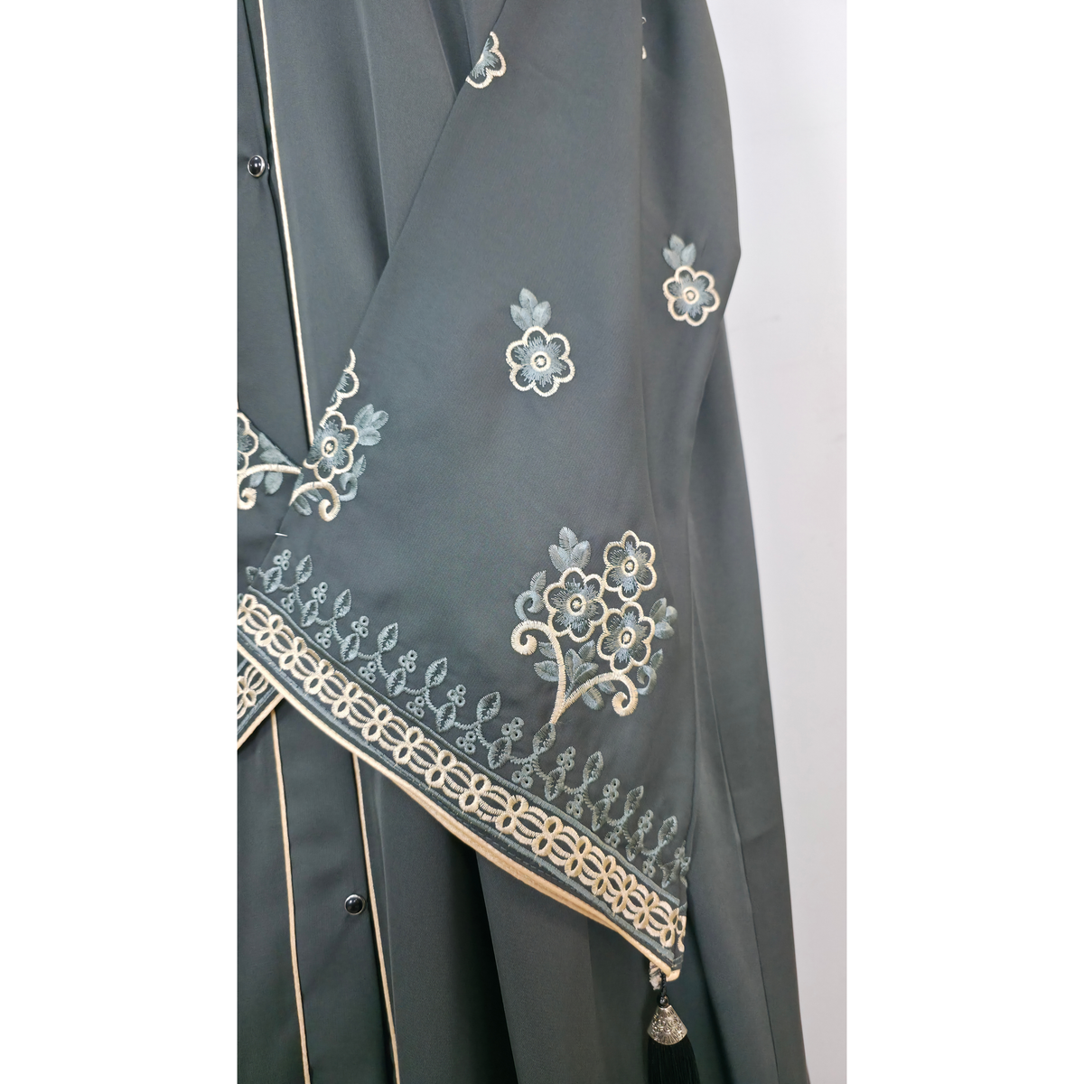 Dark Grey Floral Embroidered Abaya