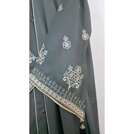 Dark Grey Floral Embroidered Abaya
