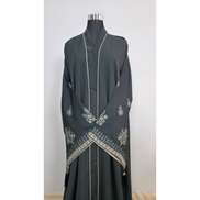 Dark Grey Floral Embroidered Abaya