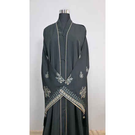 Dark Grey Floral Embroidered Abaya