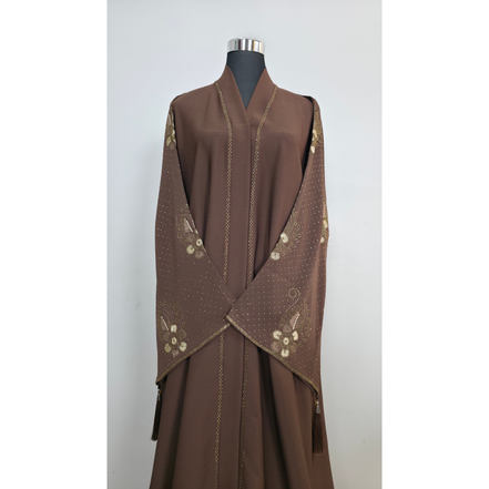 Mocha Brown Embroidered  Abaya
