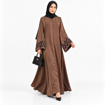 Chocolate Brown Abaya with Geometric Triangle Appliqué