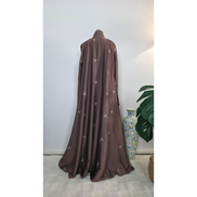 Taupe Floral Embroidered Modest Abaya Dress