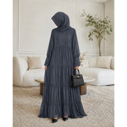Black Chiffon fully lined dress with lace detail