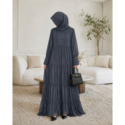 Black Chiffon fully lined dress with lace detail