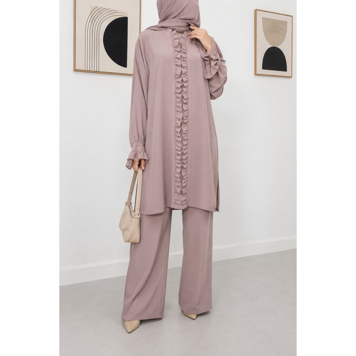 Blush Ruffle Modest 3 piece co ord set