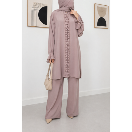 Blush Ruffle Modest 3 piece co ord set