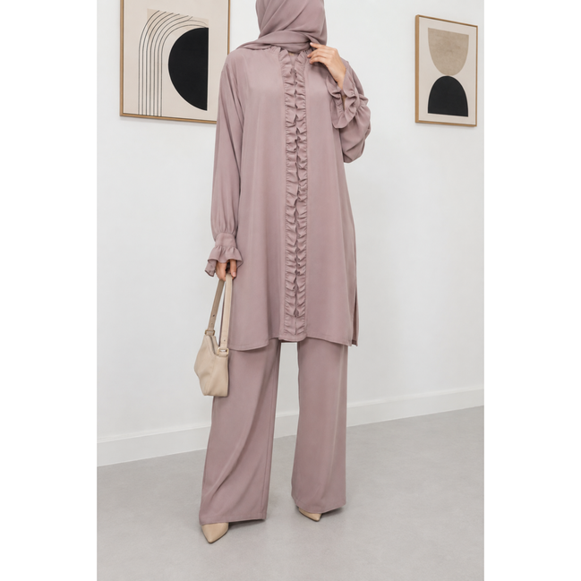 Blush Ruffle Modest 3 piece co ord set