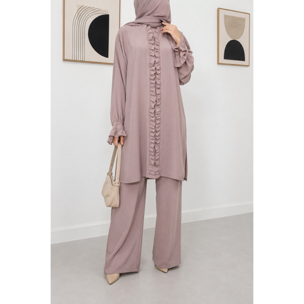 Blush Ruffle Modest 3 piece co ord set