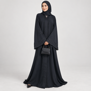 Black Embroidered Abaya with diamantes and  Matching Hijab