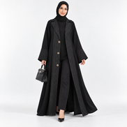 Black Coat collared Pinstripe Abaya Set with Matching Hijab
