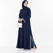 Navy Embroidered Modest Abaya with Matching Hijab