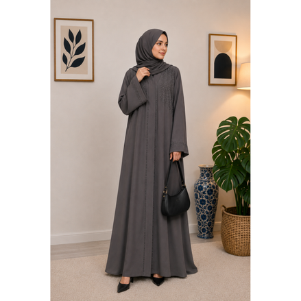 Grey Diamantes Abaya with Matching Belt