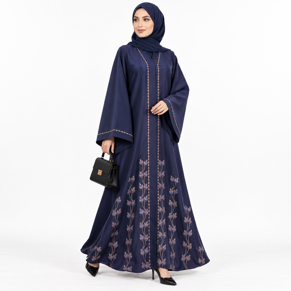 Navy Blue Embroidered and DMC stone Embellished Abaya