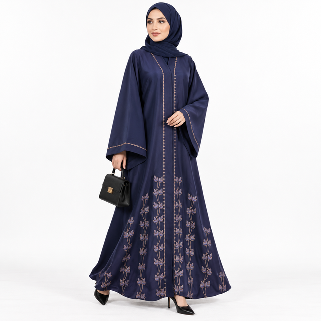 Navy Blue Embroidered and DMC stone Embellished Abaya