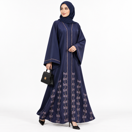 Navy Blue Embroidered and DMC stone Embellished Abaya