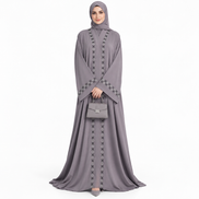 Grey Abaya with Diamantes Detailing|Premium Abaya