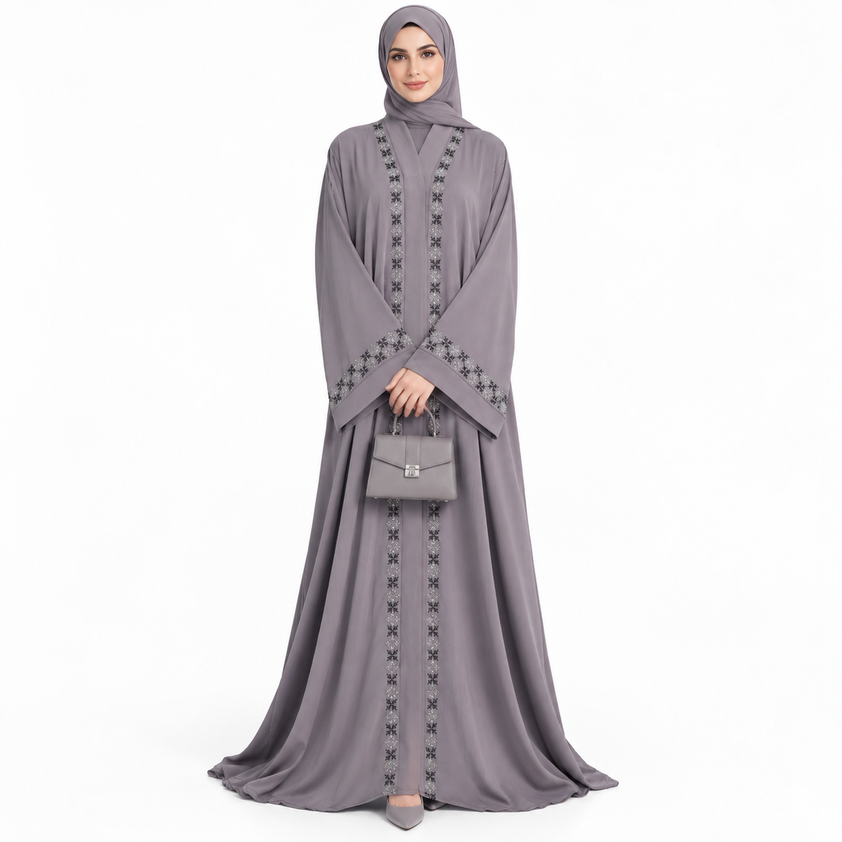 Grey Abaya with Diamantes Detailing|Premium Abaya