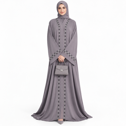 Grey Abaya with Diamantes Detailing|Premium Abaya