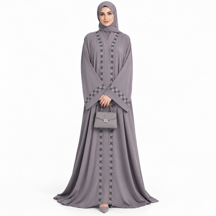 Grey Abaya with Diamantes Detailing|Premium Abaya
