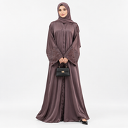 Mauve Beaded Satin Abaya