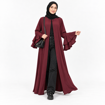 Burgundy Double Ruffle Bell Sleeve Dress