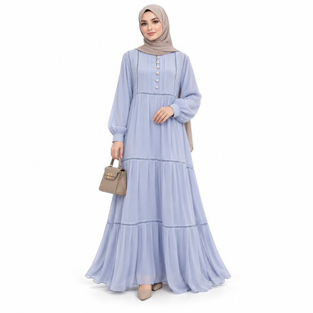 Light Blue Chiffon Tiered Modest Maxi Dress