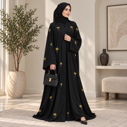 Black Abaya with Palm Embroidery