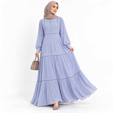 Light Blue Chiffon Tiered Modest Maxi Dress