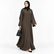 Brown Beaded Open Abaya with Belt