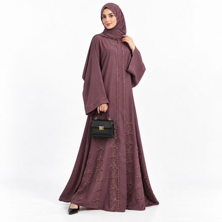 Dusty Mauve Embroidered and DMC stone Embellished Abaya