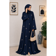 Navy Floral Embroidered Modest Abaya Dress