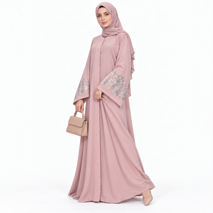 Blush Pink Embroidered Sleeve Abaya