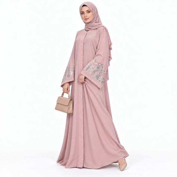 Blush Pink Embroidered Sleeve Abaya