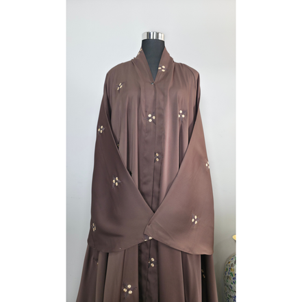 Taupe Floral Embroidered Modest Abaya Dress