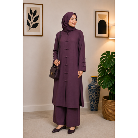 Burgundy Modest Shirt and Trousers Set