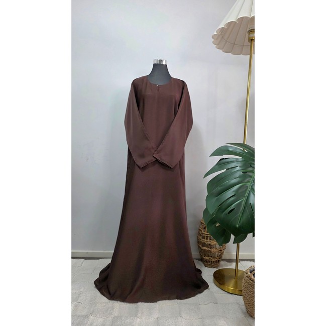 Brown Modest Dress with Matching Hijab – Elegant Maxi Abaya