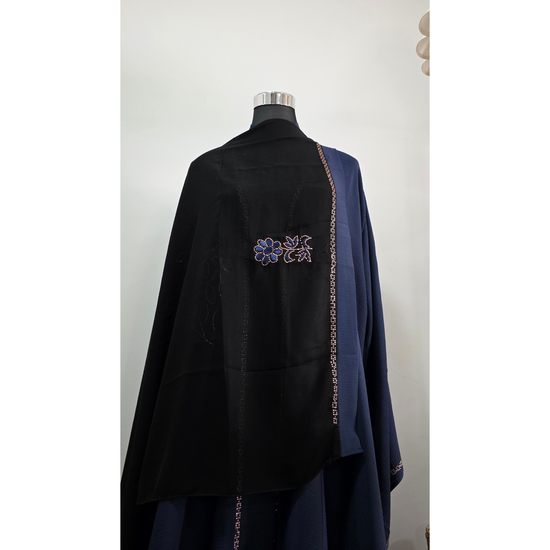 Navy Blue Embroidered Abaya with Matching Embroidered Hijab