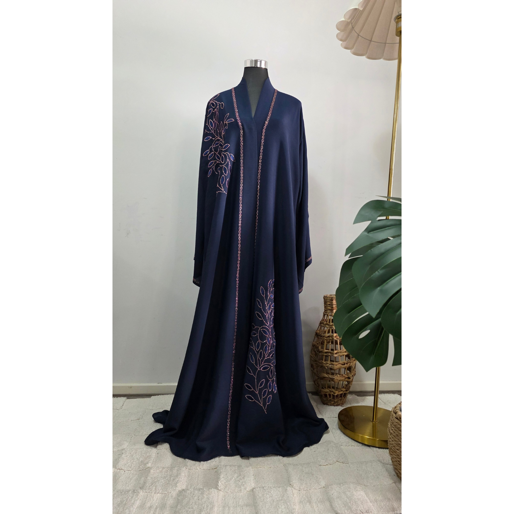Navy Blue Embroidered Abaya with Matching Embroidered Hijab